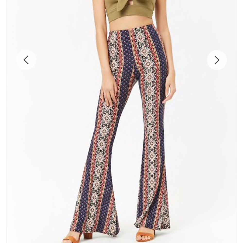 Ornate Flared Pants Navy/Mauve F21